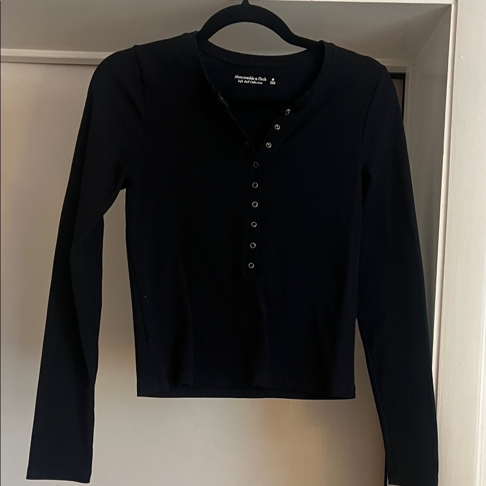 A&F Black Long Sleeve Buttoned Top